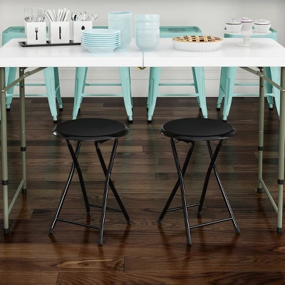 Trademark Home Heavy-Duty 24-Inch Folding Stools With Padded Seats, Black, Set Of 2