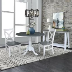 42" Lillith Dual Drop Leaf Dining Table With 2 X-Back Chairs White/Heather Gray - International Concepts