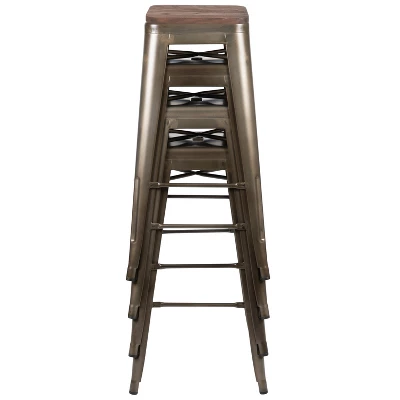 Flash Furniture 30" High Metal Indoor Bar Stool With Wood Seat - Stackable Set Of 4 - Image 6