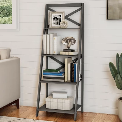 Hastings Home Ladder Bookcase X Back Frame, Gray - Image 2