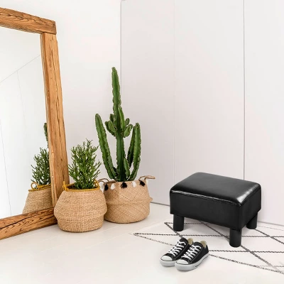 Costway PU Leather Ottoman Rectangular Footrest Small Stool W/ Padded Seat White/Black/Red - Image 5