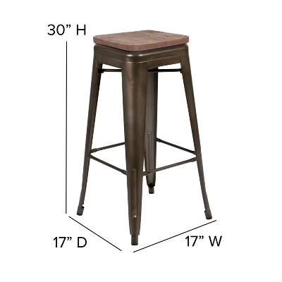 Flash Furniture 30" High Metal Indoor Bar Stool With Wood Seat - Stackable Set Of 4 - Image 4