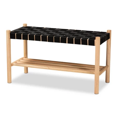 Cadmus Rustic Wood Bench Black/Oak Brown - Baxton Studio - Image 3