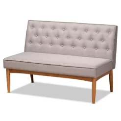 2pc Riordan Fabric Upholstered And Wood Dining Nook Banquette Set Gray/Walnut Brown - Baxton Studio