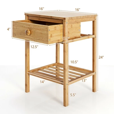 Costway Bamboo Nightstand Natural Side End Table W/Drawer For Living Room Bedroom - Image 3