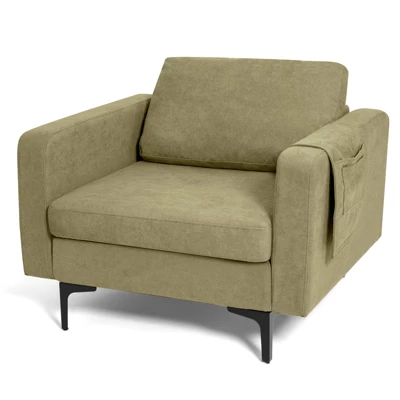 Costway Modern Linen Fabric Accent Armchair Single Sofa W/ Side Storage Pocket - Image 8
