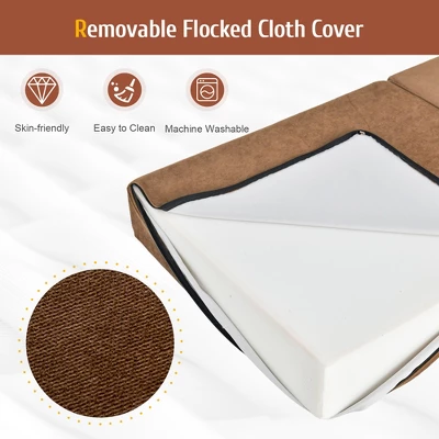 Costway Tri-Fold Fold Down Chair Flip Out Lounger Convertible Sleeper Bed Couch Dorm Brown - Image 4