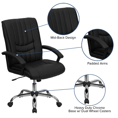 Flash Furniture Mid-Back Black LeatherSoft Swivel Manager's Office Chair With Arms - Image 2