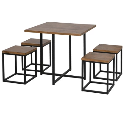 HOMCOM 5 Piece Dining Table Set, Square Kitchen Table Set With Stools For Small Space, Breakfast Nook - Image 7