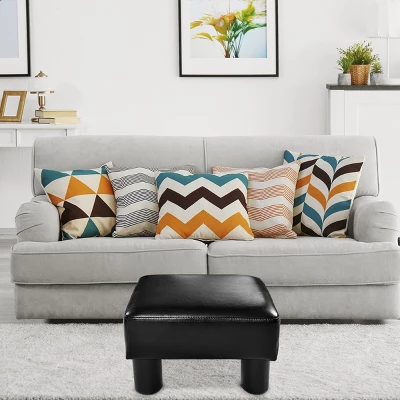 Costway PU Leather Ottoman Rectangular Footrest Small Stool W/ Padded Seat White/Black/Red - Image 3