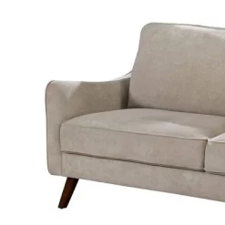Fabric Upholstered Sofa With Tapered Angled Legs Beige - Benzara