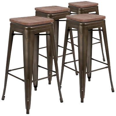 Flash Furniture 30" High Metal Indoor Bar Stool With Wood Seat - Stackable Set Of 4 - Image 11
