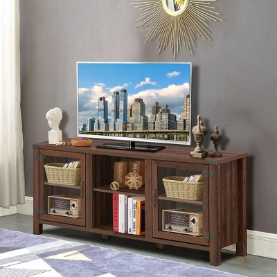 Costway TV Stand Entertainment Center For TV's Up To 65'' W/ Storage Cabinets Walnut - Image 2