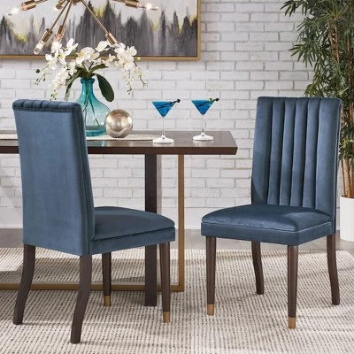 Set Of 2 Pruett Velvet Channel Back Dining Chairs - Inspire Q - Image 2