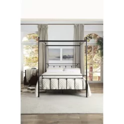 Chelone Queen Metal Canopy Platform Bed In Black - Lexicon