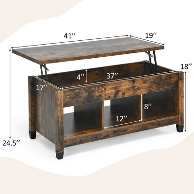Costway Lift Top Coffee Table W/ Hidden Compartment And Storage Shelves Coffee - Image 2