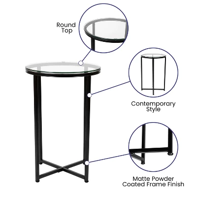 Flash Furniture Greenwich Collection End Table - Modern Clear Glass Accent Table With Crisscross Matte Black Frame - Image 2