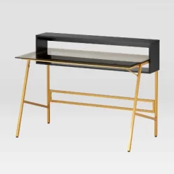 Techni Mobili Home Office Writing Desk With Riser Gold- Techni Mobili