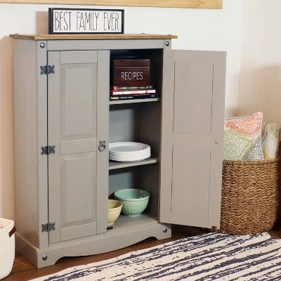 Sunnydaze Decor Sunnydaze 2-Door, 2-Shelf Accent Cupboard - Solid Pine - Gray - 43" H - Image 3