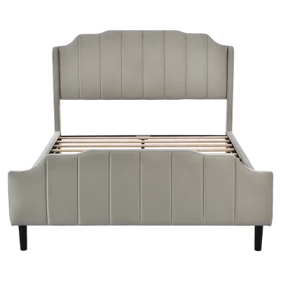 Queen Size Velvet Upholstered Platform Bed With Headboard And Footboard-ModernLuxe - Image 5