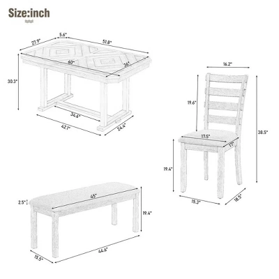 6 PCS Rubber Wood Dining Table Set With Beautiful Wood Grain Veneer Tabletop And Soft Cushion-ModernLuxe - Image 3
