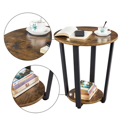 Yaheetech Industrial Side Table, Round Sofa Table With Storage Rack - Image 4