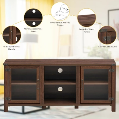Costway TV Stand Entertainment Center For TV's Up To 65'' W/ Storage Cabinets Walnut - Image 9