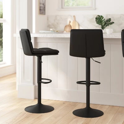 Merrick Lane Modern Upholstered Adjustable Height Stools With Sturdy Iron Bases - Image 3