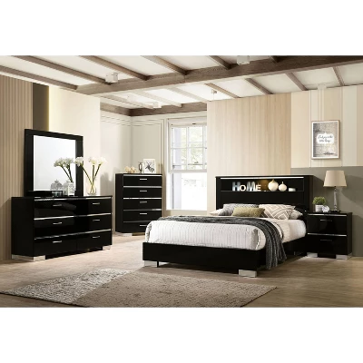 3pc Shorehaven Contemporary Nightstand And Chest California King Bedroom Set Black/Chrome - MiBasics - Image 2