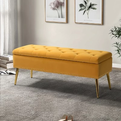 Hippolytus Storage Bench With Nailhead Trim And Button-tufted For Bedroom | ARTFUL LIVING DESIGN