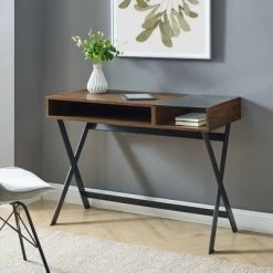 Modern Mixed Material Open Storage Computer Desk - Saracina Home