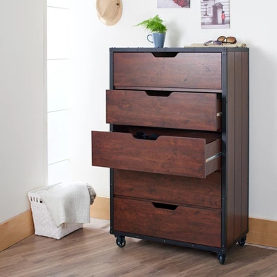 Owen 5 Drawer Chest Vintage Walnut/Black - MiBasics - Image 2