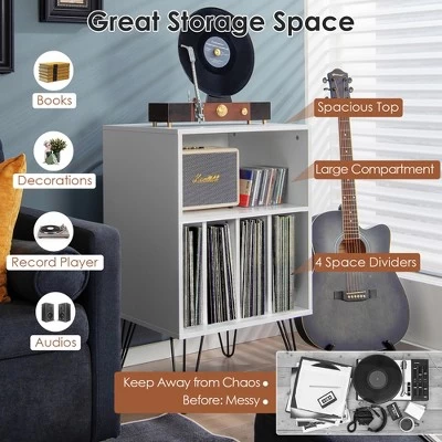 Costway Record Player Stand Turntable Stand Display Shelf 21" L X 18" W X 34"H White - Image 3