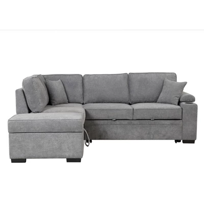 87.4" L Shape Sectional Sleeper Sofa Bed, 2 In 1 Pull Out Sofa Couch With Storage Ottoman, Cup Holder And USB Port-ModernLuxe - Image 7