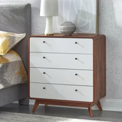 Cassie Mid-Century Modern 4 Drawer Chest Walnut/White - Buylateral