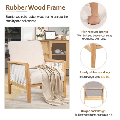 Mid-Century Velvet Upholstered Accent Chair, Armchair With Rattan Mesh-ModernLuxe - Image 4