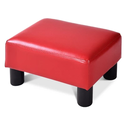 Costway PU Leather Ottoman Rectangular Footrest Small Stool W/ Padded Seat White/Black/Red - Image 11