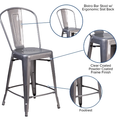 Flash Furniture 24'' High Clear Coated Indoor Counter Height Stool With Back - Image 2