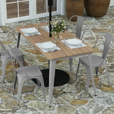 Merrick Lane Indoor/Outdoor Dining Table With Umbrella Hole, 30" X 60" All Weather Poly Resin Top And Steel Base - Image 2