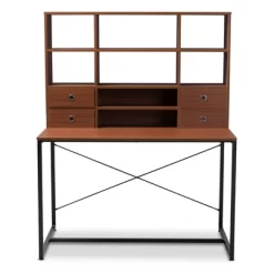 Edwin Rustic Industrial Style Wood And Metal 2 In 1 Bookcase Writing Desk Brown/Black - Baxton Studio