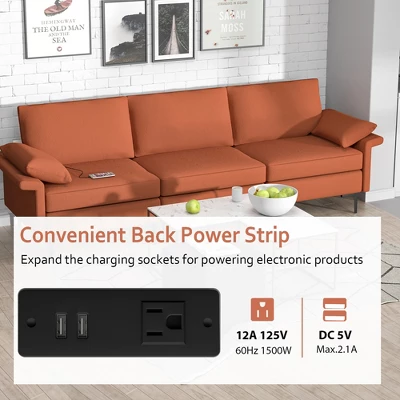 Costway Modern Modular Fabric 3-Seat Sofa Couch W/ Socket USB Ports & Metal Legs RedGreen - Image 5