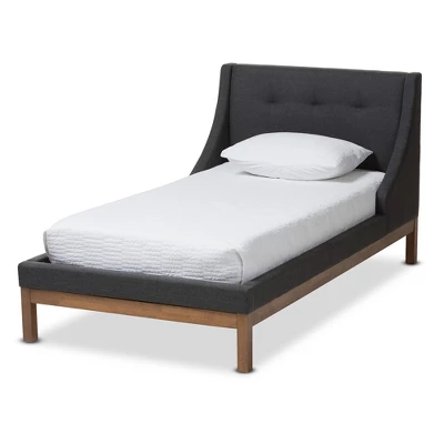 Louvain Modern And Contemporary Fabric Upholstered Walnut - Finished Platform Bed Dark Gray - Baxton Studio - Image 8