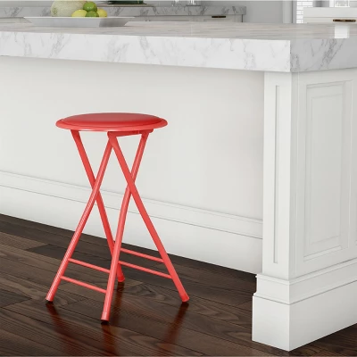 Hastings Home 24-Inch Heavy-Duty Folding Round Stool With 300-lb Weight Capacity, Red
