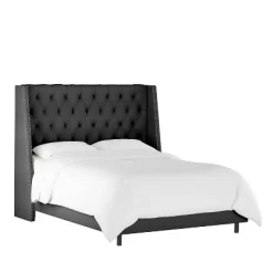 Arlette Nail Button Tufted Wingback Bed In Shiny Velvet - Skyline Furniture