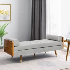 Keairns Mid Century Modern Tufted Double End Chaise Lounge With Bolster Pillows - Christopher Knight Home