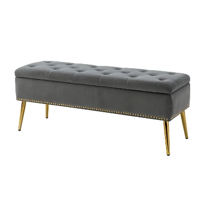 Hippolytus Storage Bench With Nailhead Trim And Button-tufted For Bedroom | ARTFUL LIVING DESIGN - Image 14