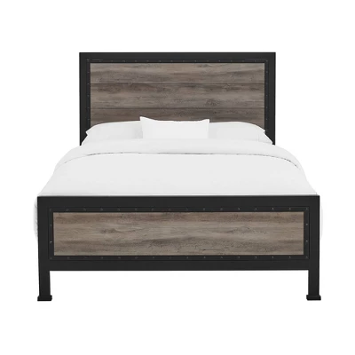 Queen Industrial Wood And Metal Bed - Saracina Home - Image 2