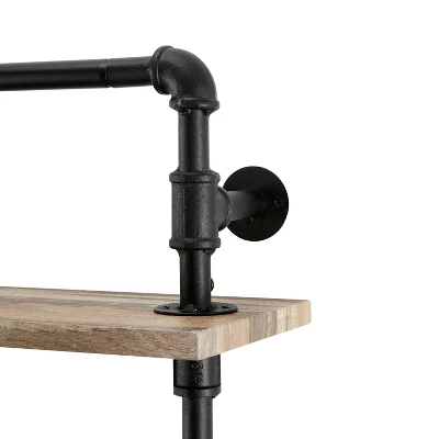 2-Tier Olivia Pipe Wall Shelf Unit With Hanging Rod Black/Rustic - Danya B. - Image 4