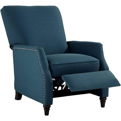 Studio 55D Katy Bold Blue Recliner Chair Modern Armchair Comfortable Push Back Manual Reclining Footrest Pewter Nailhead For Bedroom Living Room House - Image 6