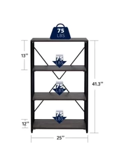 Year Color Modern Industrial Black And Antique Wood 4 Tier Large Folding Bookshelf Storage Organizer For Office, Bedroom And Living Room